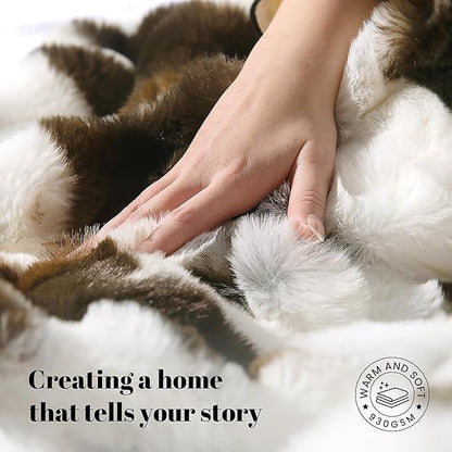 Cow Print Faux Fur Throw Blanket for Couch, Soft & Plush Fuzzy Blanket for Sofa, Bedroom, Living Room, Super Soft Warm for Adults Kids Girl Gifts Bedroom Couch Sofa Travel,50x60 Inches Black Brown