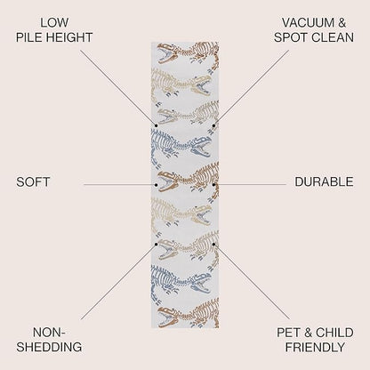 JONATHAN Y Machine-Washable Cream/Multi Runner Rug, 2x8, Kingdarr T-Rex Modern, Casual, Kids & Novelty for Living Room, Dining Room, Bedroom, Kitchen Easy-Cleaning, Non-Shedding (KDW103A-28)
