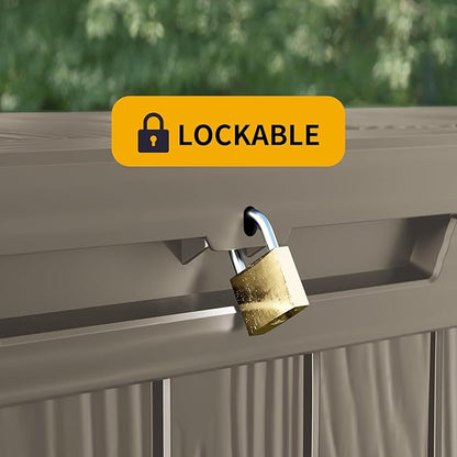 100 Gallon Outdoor Storage Box Waterproof Lockable Resin Deck Box Large, Patio Storage Bin for Pool Accessories Cushion Furniture, Garden Tools, UV-Resistant Outside Delivery Grey