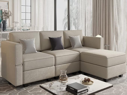 Belffin Convertible Sectional Sofa with Chaise Velvet L Shaped Sofa Couch Modular Sectional Sofa with Storage Grey