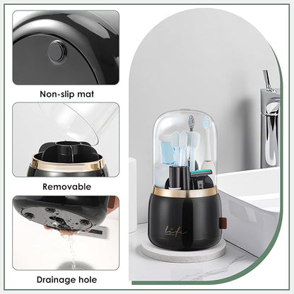 Toothbrush Holders for Bathrooms,Rotating 7-Slot with Cover and Draining Water,Kids Electric Toothbrush Holder and Toothpaste Stand Storage for Bathroom Accessories Counter Organizer Vanity
