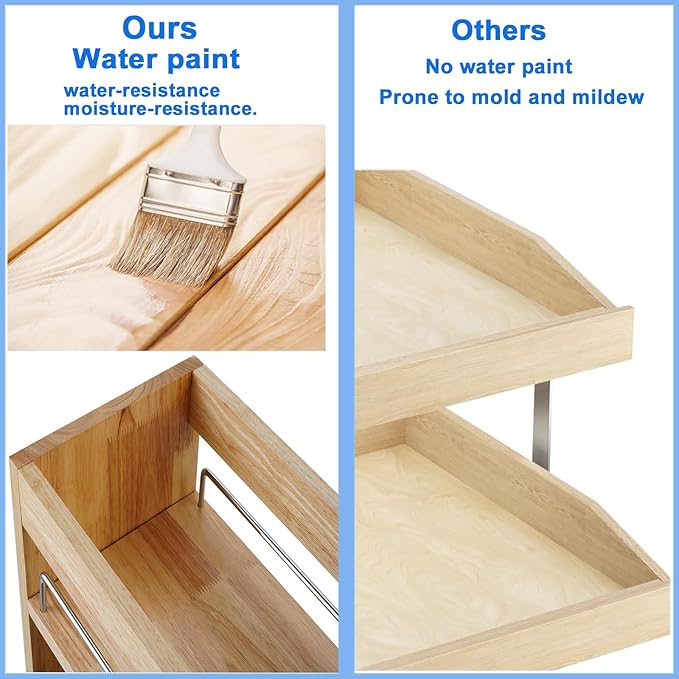 DINDON Pull Out Spice Rack Organizer for Cabinet, (5" W x 21.9" D x 25.2" H) Multi-Use Wood Pull Out Cabinet Organizer Slide Out Shelf Cabinet Storage for Kitchen, Pantry Organization
