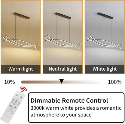 Pendant Light, Linear Pendant Light LED Dimmable Hanging Light Fixture, LED Modern Curved Chandelier, Chandeliers for Dining Room
