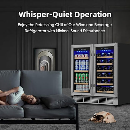 Wine and Beverage Refrigerator 30 Inch, Beverage Fridge Dual Zone with Upgraded Cooling, Wine Beverage Cooler Built-in or Freestanding, 30 Bottles and 110 Cans Large Capacity