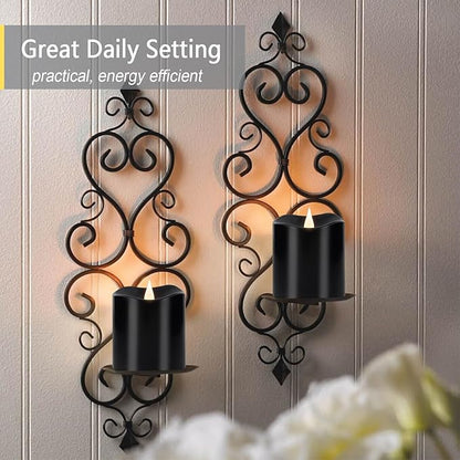 Black Flameless LED Candles, Halloween Candles Battery Operated with Remote Timer, 3D Moving Flame Flickering Last 600+ Hours, 3" x 3" Real Wax Electric Candle for Gothic Home Decor