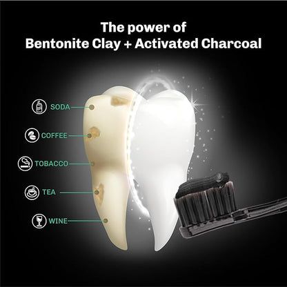 BENTODENT Fluoride Free Organic Charcoal Toothpaste with Bentonite Clay for Teeth Whitening- Natural Sensitive Teeth Whitening Toothpaste, Vegan, Travel