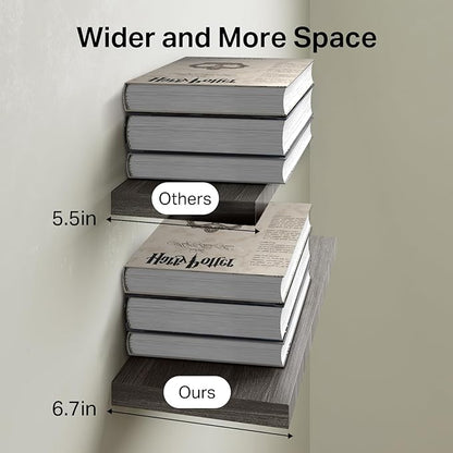 BAYKA Floating Shelves for Wall, Wall Mounted Rustic Wood Shelves for Bathroom, Bedroom, Living Room, Kitchen,Small Hanging Shelf for Books/Storage/Room Decor (Grey, Set of 3, 15.7in)