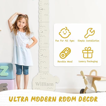 Personalized Name Height Chart for Kids, Alpaca Wood Growth Chart, Height Measuring for Children, Boy Girls Height Wall Chart Growth Measuring Ruler for Nursery Decor, Lightweight