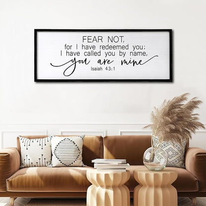 Fear Not for I Have Redeemed You Sign Framed Wall Art, 32''×12'' Rustic Religious Christian Isaiah 43:1 Bible Verse Sign, Horizontal Holy Inspirational Catholic Scripture Decor