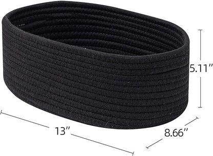 Shelf Storage Baskets for Organizing|Cute Basket for Closet&Blanket Storage|Small Woven Baskets to Store Toys,Books,etc.-13x8.66x5.11’’ Cotton Rope,Stylish,Oval 3 Packs Black