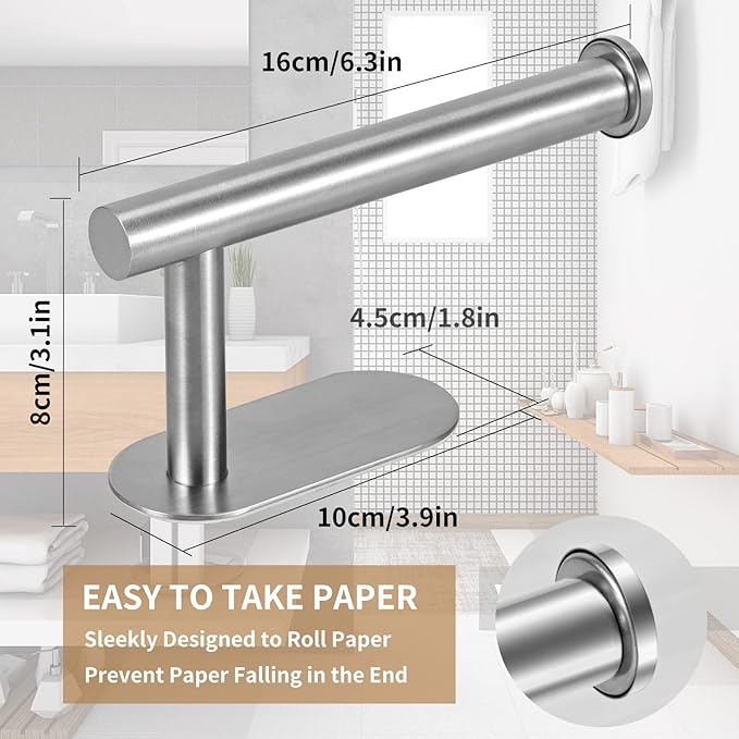 Toilet Paper Holder,Brushed Nickel,Wall Mount, Upgraded Adhesive Toilet Roll Holder,no Drilling,Bathroom/Rv/Washroom,SUS 304 Stainless Steel,Rustproof (Brushed Nickel, 1 Piece)