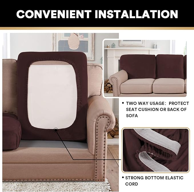 PrinceDeco Couch Cushion Cover Cushion Slipcover for Chair Sofa Cushion Furniture Protector Seat Cushion Sofa Cover for Dog Pet Kid with Elastic Straps Width Up to 29.5", Brown