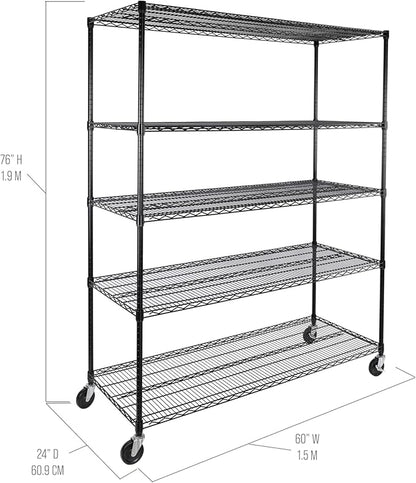 Seville Classics UltraDurable Heavy Duty NSF Solid Steel Wire Rack Storage Unit, Organizer for Garage, Warehouse, Office, Restaurant, Classroom, Kitchen, Black, 5-Tier Shelving, 60" W x 24" D