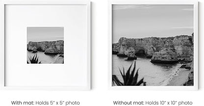 HAUS AND HUES 10x10 White Metal Picture Frames Matted to 5x5 - Features Premium Aluminum & Hanging Hardware, Shatterproof Plexiglass - Ideal for Home, Room, Office (10x10 in, White, Set of 4)
