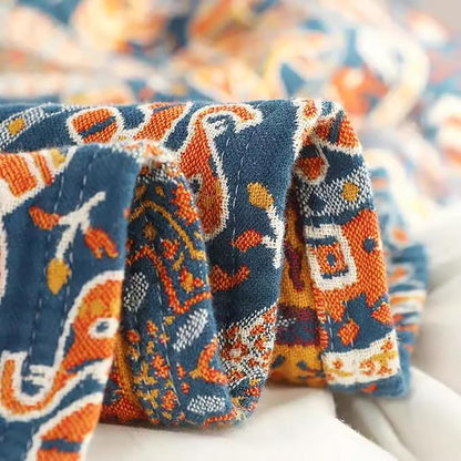 Boho Muslin Blanket for Adults 4-Layer Gauze 80 x 90 Inches Soft Cozy 100% Cotton Summer Cooling Blanket Circle Geometric Decor for Sofa Bed Coverlet Both Sides (A Luck Wheel, 80 x 90 in)