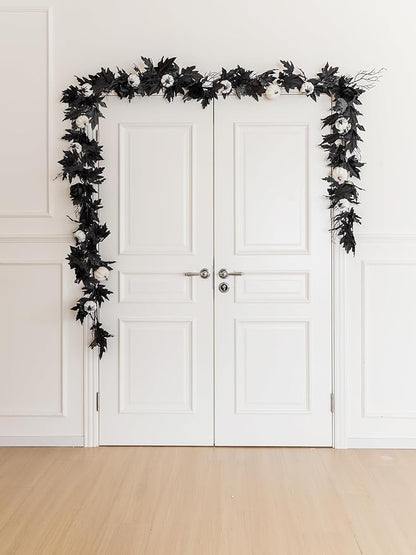 MISSPIN 6FT Black Maples Leaf Garland, Halloween Fall Leaf Garland Artificial Hanging Black Maple Autumn Vine Fall Decor Maple Thanksgiving Halloween Home Decor