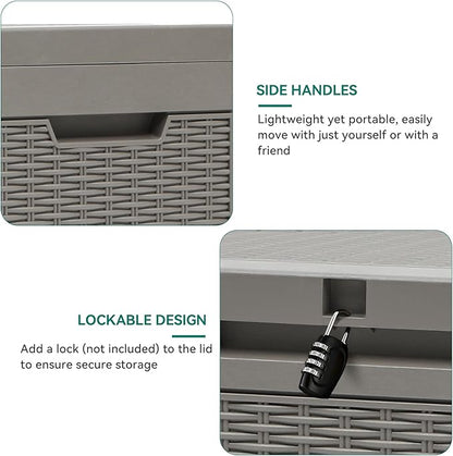YITAHOME 60 Gallon Resin Deck Box, Weather Resistant Outdoor Rattan Storage Box, Lockable Indoor Outdoor Storage for Supplies and Essentials, Taupe