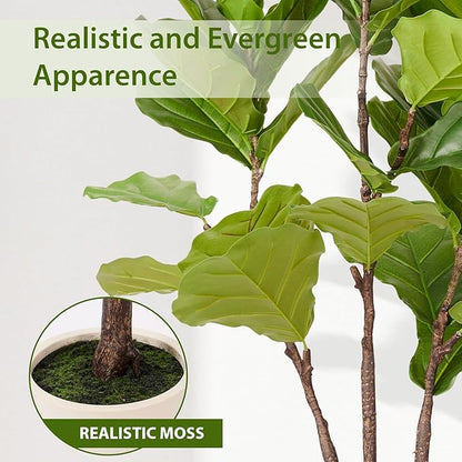Artificial Fiddle Leaf Fig Tree, 6FT Faux Ficus Lyrata Plant with Realistic Leaves, Lifelike Home Decor Faux Tree in Stylish Pot for Indoor, Office, Living Room Decor (6ft)