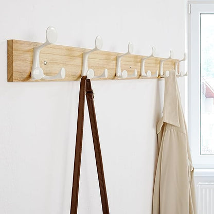 SKOLOO 39-Inch Natural Wood Coat Rack Wall Mount with 6 Triple Hooks - Ideal for Family Entrances, Classrooms, and Pet Supplies Storage - Perfect Coat Hooks for Wall