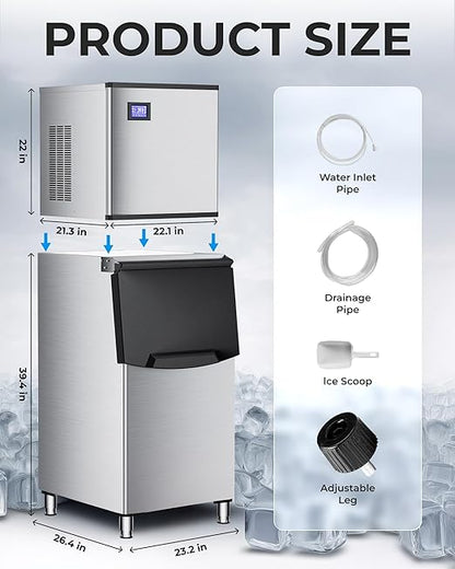 Commercial Ice Maker Machine 400 LBS/24H, Undercounter Large Ice Makers 250 LBS Storage Bin and 156 Ice Trays, Icemaker Machine with Touch Screen, Self-Cleaning for Bar/Cafe/Restaurant