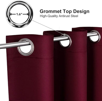 ChrisDowa Small Window Curtains for Kitchen and Bedroom - Grommet Short Thermal Insulated Room Darkening Curtains (2 Panels, Burgundy Red, 52 x 36 Inch)