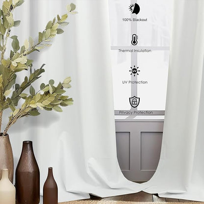 Farmhouse Linen Blackout Curtains for Living Room 96 Inches Long 2 Panel Back Tab Pleated Sun Heat Light Blocking Thermal Viral Cute Bedroom Drapes for Patio Sliding Doors Floor Length Off White Ivory