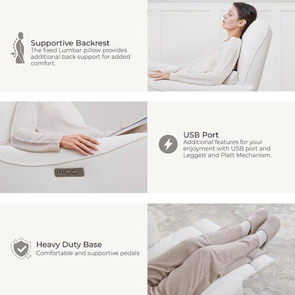 CHITA Power Recliner Chair Swivel Glider, FSC Certified Upholstered Faux Leather Living Room Nursery Reclining Sofa Chair with Lumbar Support, White