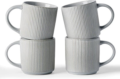 famiware Coffee Mug Set for 4, Star 12 oz Catering Mugs Cup Set with Handle for Coffee, Tea, Cocoa, Milk - Ceramic Stoneware Drinkware Set, Matte Grey