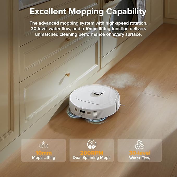 roborock Qrevo Series Robot Vacuum and Mop, 8000Pa Suction, Upgraded from Qrevo S, Anti-Tangle Brush, Smart Obstacle Avoidance, Auto Mop Washing, All-in-One Dock, 200RPM Spinning Mops, White(QV 35A)