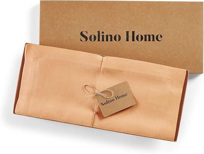 Solino Home Linen Table Runner 72 Inches Long - 100% Pure Linen Peach Table Runner 14 x 72 Inch - Fete