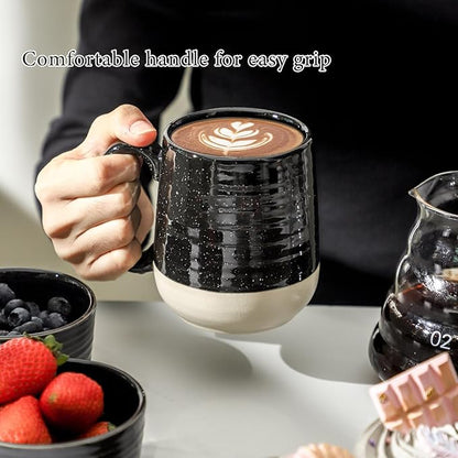 Hasense Ceramic Coffee Mugs Set, 15 oz Large Coffee Cups Set of 4, Tea Cups with Handle for Men and Women, Latte Mugs for Coffee, Tea, Milk, Hot Chocolate, Microwave Dishwasher Safe, Black