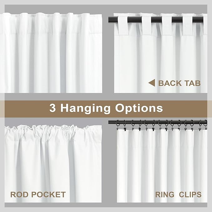 80 Inch Closet Curtains for Open Closet Doors Sliding Panels Neutral White Linen Blackout Curtain for Bedroom Window Light Blocking Insulated Drapes for Summer Heat Living Room Back Tab Length 80 Long