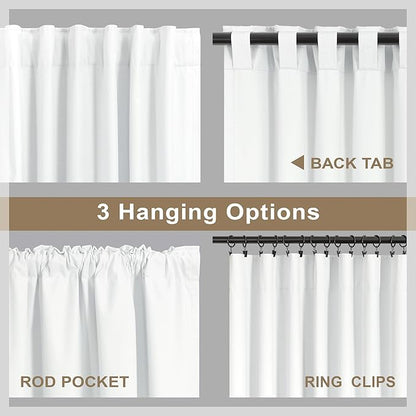 Extra Long Blackout White Curtains for 10 Foot High Living Room Darkening Large Window Pocket Back Tab Linen Drapes 120 Inches Long 2 Panels Set Noise Cancelling Thermal Light Blocking Luxury Stunning