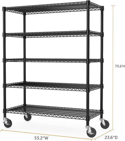 Garage Shelving 5 Tier Industrial Metal Shelving Units for Commercial, Basement, Pantry, Warehouse, School, Black Heavy Duty Easy Assembly 23.6" D x 53.2" W x 73.6" H