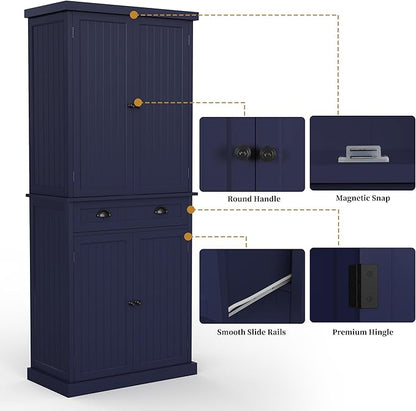 ARTPOWER 72" Tall Kitchen Pantry Storage Cabinet with Drawer and Adjustable Shelves, Pantry Cabinet for Kitchen, Bathroom or Hallway, Blue