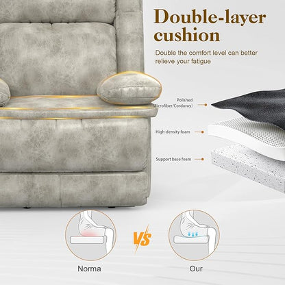 Recliner Chair for Adults, Oversized Manual Pull Tab Reclining Chair, 2-Tier Cushions, Minimalist Style Single Sofa for Living Room, RV (Polished Microfiber)