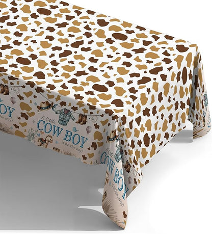 ATFUNSHOP Cowboy Baby Shower Tablecloth 4 Pack 54X108 A Little Cowboy is On The Way Western Theme Table Cover, Rustic Baby Boy Rodeo Party Decorations