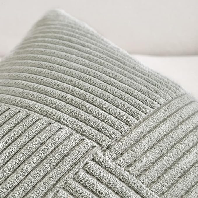 Fancy Homi 2 Packs Grey Decorative Throw Pillow Covers 18x18 Inch for Living Room Couch Bed Sofa, Rustic Farmhouse Boho Home Decor, Soft Corss Corduroy Patchwork Textured Square Cushion Case 45x45 cm
