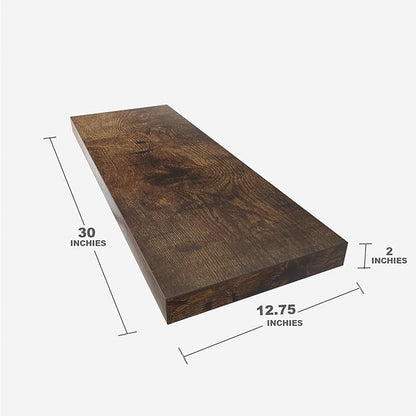 Floating Shelf, Set of 2 Wall Shelf, 30 in W x 12.75 in D x 2 in H Wooden Floating Wall Shelf with Invisible Brackets for Living Room/Bedroom/Bathroom/Kitchen Storage and Decor, Rustic Brown