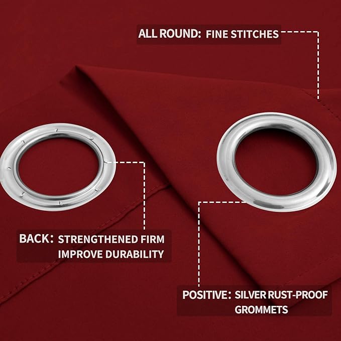 Easy-Going Blackout Curtains for Bedroom, Solid Thermal Insulated Grommet and Noise Reduction Window Drapes, Room Darkening Curtains for Living Room, 2 Panels (52x46 in,Christmas Red)