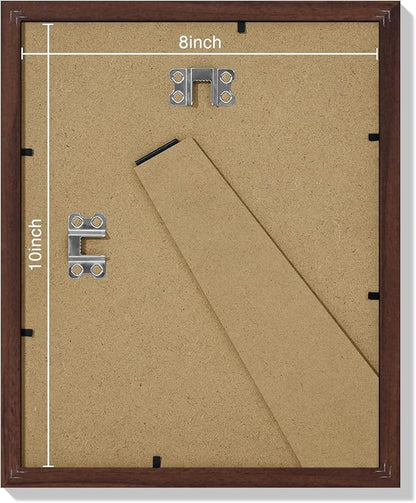 Vittanly 8x10 Picture Frames Set of 9, Shatter Resistant Plexiglass, Display 5x7 Pictures with Mat or 8x10 without Mat, Photo Frames for Wall or Tabletop, Engineered Wood, Walnut