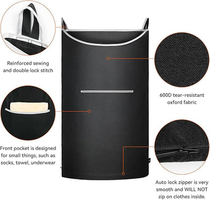 XL Hanging Laundry Hamper Bag, Black Door Hanging Hamper with Large Openging, Hanging Laundry Bag and Basket for Home, Dorm, or Travel,Durable and Stylish Design(Black 36x22Inch)
