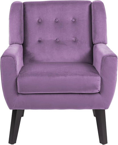 UIXE Accent Chairs Set of 2, Modern Upholstered Arm Chair, Mid-Century Club Armchair Comfy Single Lounge Sofa, Button Tufted Living Room Reading Side Seating for Bedroom Office, Velvet-Purple