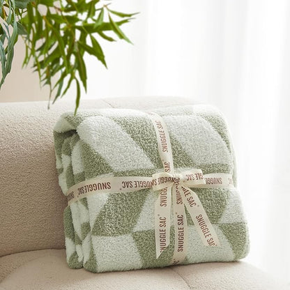 Snuggle Sac Chevron Throw Blanket for Couch, Reversible Super Soft Warm Blankets Cozy Knit Fuzzy Plush Lightweight Throws for Sofa, Bed, Camping, Green,50x60 inches