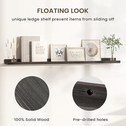 Floating Shelves for Wall, Picture Ledge Shelf 48 Inch Solid Wood Set of 2, Rustic Wall Shelves with Lip, Kids Bookshelf, Photo & Picture Live Edge Floating Shelves for Bedroom, Living Room, Kitchen
