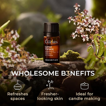 Gya Labs Lemon Verbena Essential Oil for Diffuser - 0.34 Fl Oz - 100% Pure Natural Lemon Verbena Oil for Skin, Hair, Perfume, Bath Bombs & Candle Making Scent