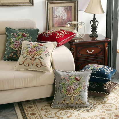 Set of 2 Red Vintage Embroidered Throw Pillows Covers 18x18in Sofa Couch,Red Floral Embroidered Cushion Cover for Sofa Bed Chairs Car
