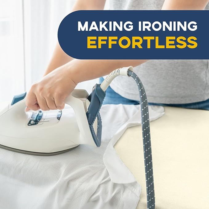 Ironing Board Full Size, RAINHOL Compact Iron Board with Iron Rest, Heat Resistant Cover with Ultra Thick Padding, Height Adjustable Heavy Duty for Home, Dorm, 43x13 Ivory
