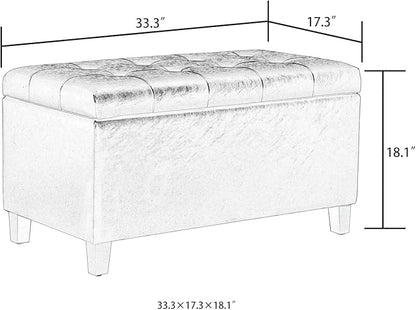 Asense Storage Ottoman Bench, Faux Leather Upholstered End of Bed Bench with Safety Hinge Wooden Legs, for Entryway Bedroom (Black, 33.3")