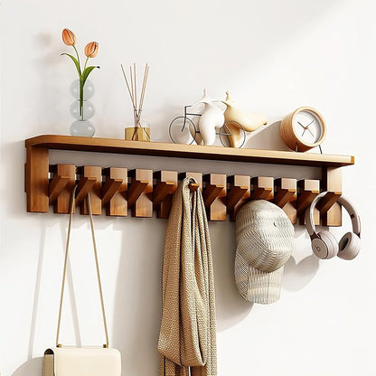 Wall Mounted Piano Key Hanger | Flip Style Hook | Entrance Wall Art Hook, Made of Oak Wood (3 Times Painted, 4 Times Polished) (Tray Beech, 4Hooks)